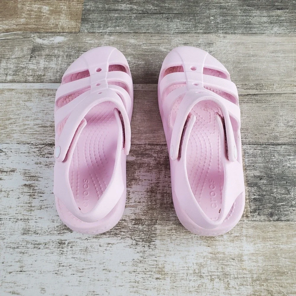 Crocs Classic Fisherman Kids Flat Sandals Sz C13 13 Pink Adjustable Heel Strap
